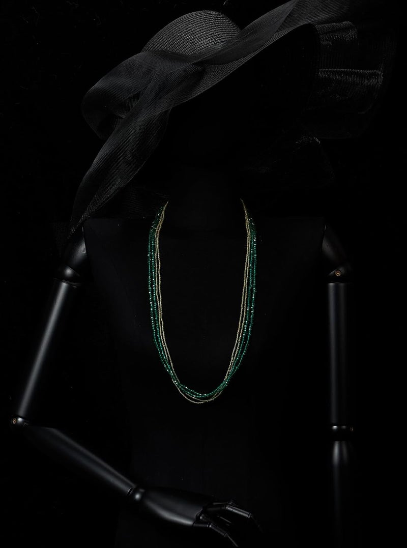 COOLSTEELANDBEYOND Long Multi-Strand Statement Necklace For Women, Elegant Layered Waterfall Chains, Crystal Beads Pendant - Image 1